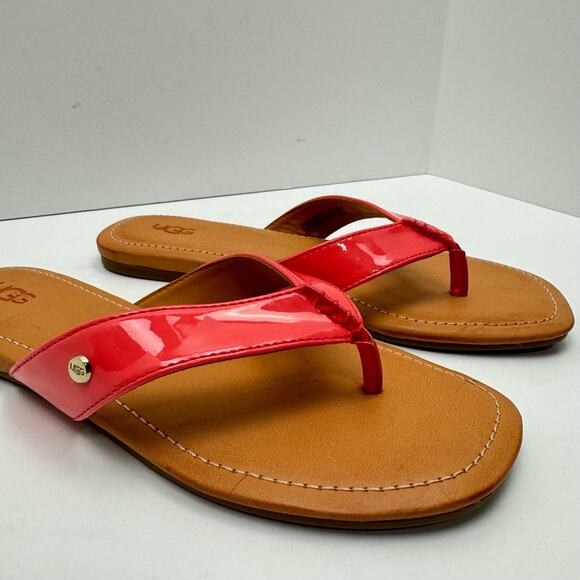 Ugg NWOB Tuolumne Coral Patent Leather Cushioned Summer Flip Flop Sandals - Picture 8 of 11